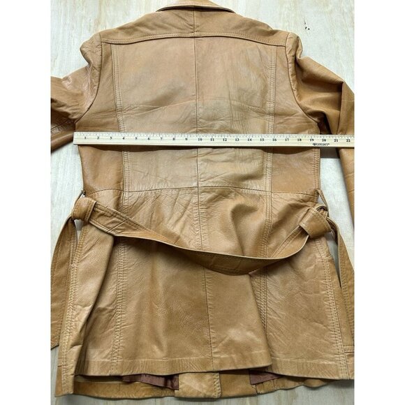 VTG Sheep Mates NY Paris Leather Coat Jacket Womens M Belted 70’s Retro Groovy - Picture 8 of 11
